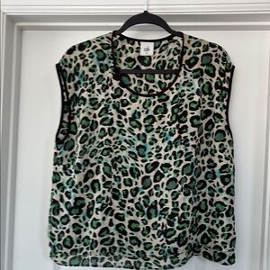 CAbi Wild Leopard Print Tank Top - Green and Black